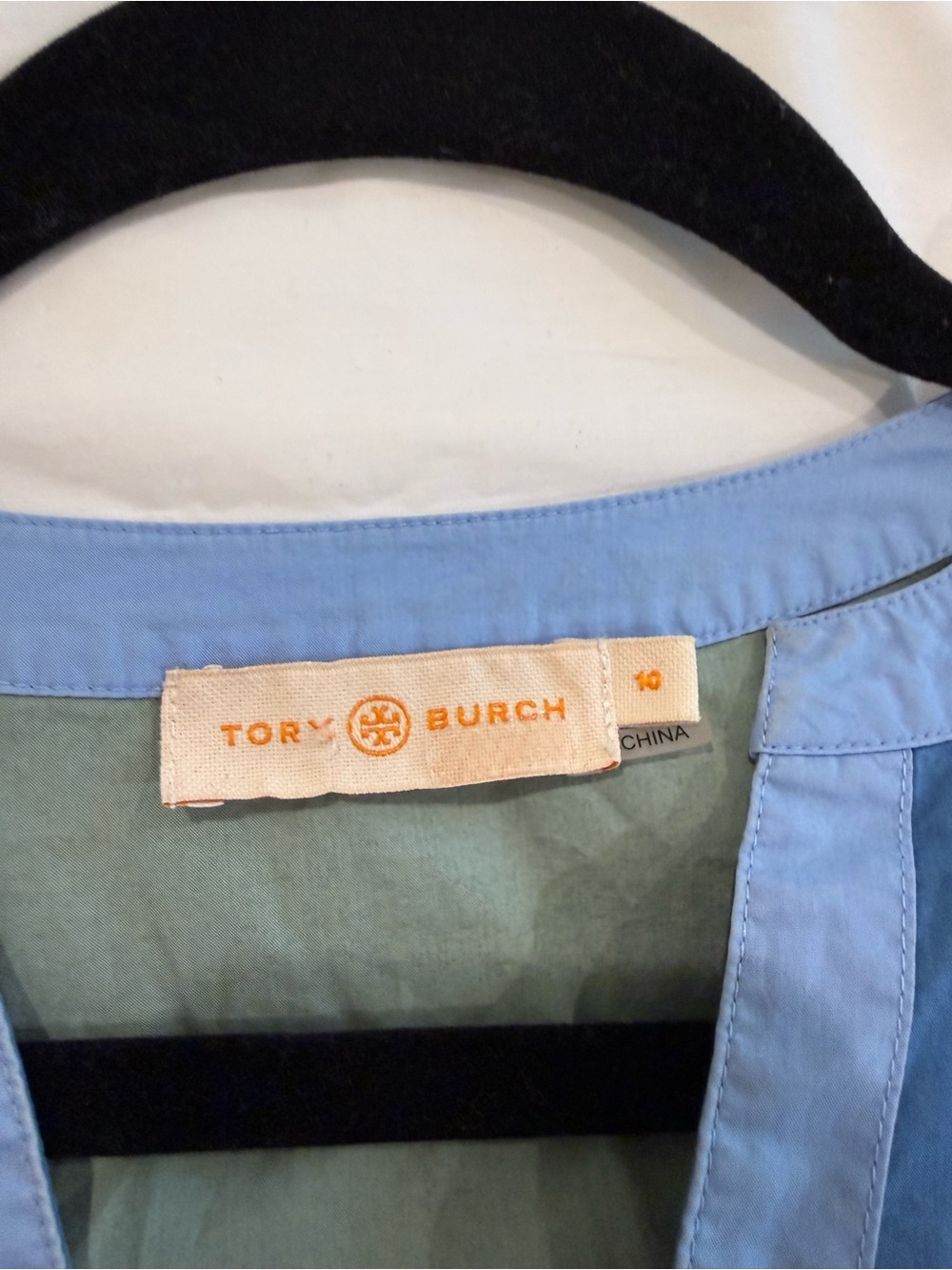 Tory Burch Light Blue & Sage Green Colorblock Tunic - Picture 3 of 3